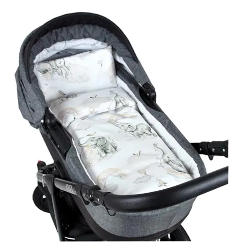 Babylux 2 TLG. Set Bezug für Kinderwagen Stubenwagen oder Wiege Garnitur Bettwäsche Kissen Decke 60 x 78 cm (127. Elefanten Beige)