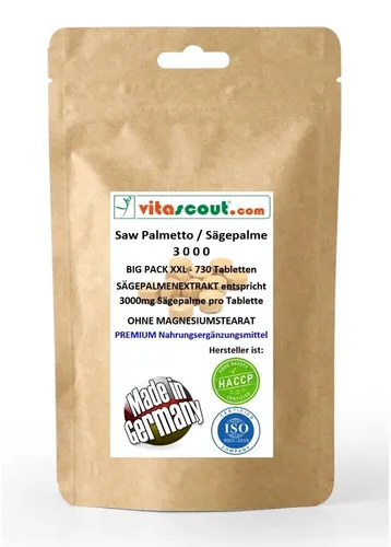 Saw Palmetto Extrakt 730 Tabletten  Sägepalme 3000  LABORGEPRÜFT MADE IN GERMANY