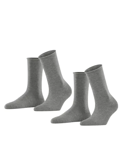 ESPRIT Damen Socken Basic Pure Multipack W So Baumwolle einfarbig 2 Paar, Grau Light Grey Melange 3390, 35-38