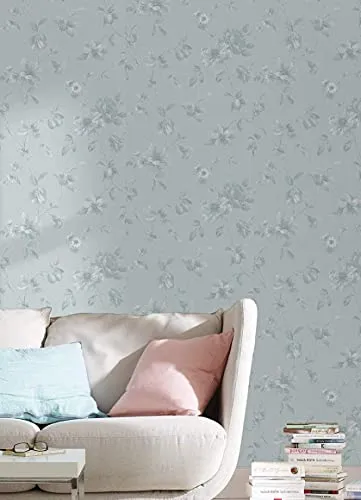 marburg Vliestapete Floral Weiß Blau 10,05 m x 0,53 m für Wohnzimmer Schlafzimmer Küche Made in Germany