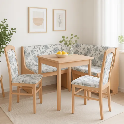 Eckbankgruppe 4-teilig Buche NB/Beige Sitzgruppe Esszimmer-Set Speiseset Essgrup