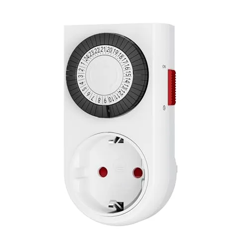Mechanische Zeitschaltuhr Steckdose, HBN Tageszeitschaltuhr Analoge Zeitschalt-Steckdose für Innenbereich 24-Stunden-Programm, 30 Min. Intervall Timer, 16A/3600W, 1 Stück