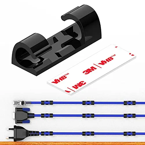 Kabelclips Kabelhalter, XIAOXI Vielzwecke Kabelführung Kabel Organizer Set mit Klebstoff Gesicherte Unterlage für Schreibtisch, Netzkabel, USB Ladekabel, Ladekabeln usw. - 20 Stück (Schwarz)
