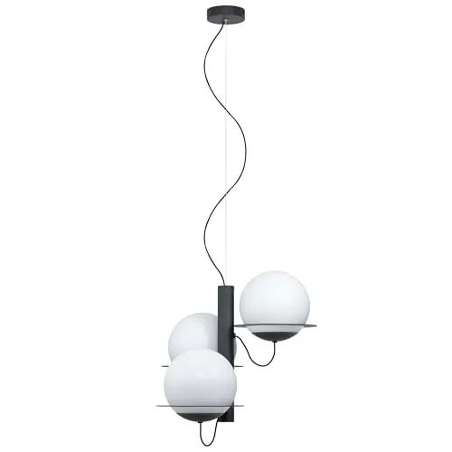 Hängelampe Pendelleuchte SABALETE, schwarz & opal-matt - Stilvolle Pendelleuchte für Esstische, aus robustem Stahl und elegantem opal-mattem Glas, schafft eine angenehme Atmosphäre in Ihrem Wohnraum.