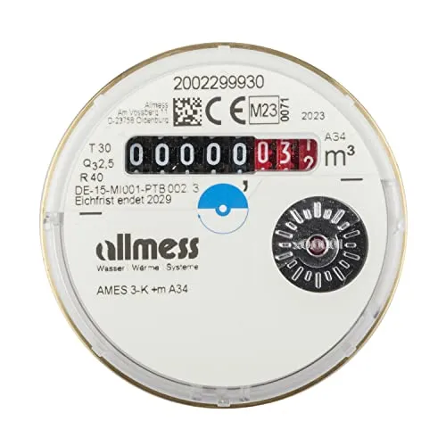 Allmess Messkapsel Kaltwasser Q3 = 2,5 (QN 1,5) - Kaltwasserzähler mit integriertem Filtersieb und drehbarem Zählwerk für einfache Montage, ideal für präzise Wasserabrechnung.