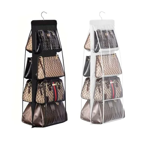 Stk Faltbare Aufbewahrung für Handtaschen Handtaschen Aufbewahrung Hanging Handbag Organizer,Hängeorganizer,Kleiderschrank Organizer Hängend,Fächer Taschenhalter für Schlafzimmer (weiß, grau) 2
