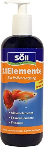Söll 81294 21Elemente Wasseraufbereiter – 500 ml für bis zu 6.000 l Aquarienwasser, Mineralien, Spurenelemente & Vitamine für Fische & Pflanzen