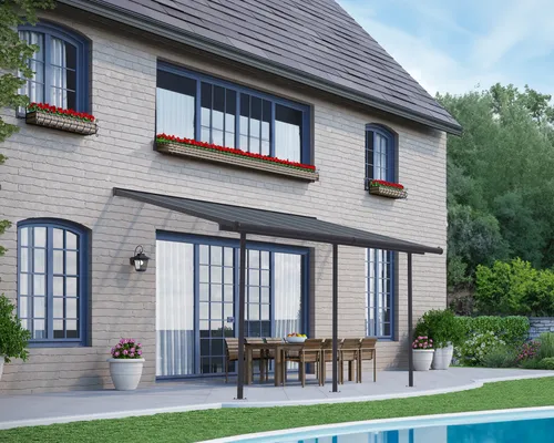 Palram - Canopia Capri Alu Terrassenüberdachung 434x295 cm - Elegante Aluminium-Terrassenüberdachung in Grau mit robustem Polycarbonat, wartungsfrei und einfach zu montieren – genießen Sie ganzjährig Ihren Außenbereich!