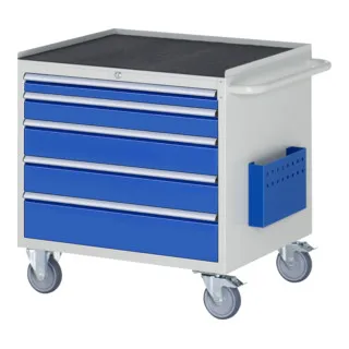 Rau Montagewagen XL3.11 - 5 Schubladen und hohe Tragkraft - Montagewagen mit 5 XL-Schubladen und einer Gesamtbelastbarkeit von bis zu 450 kg. Ideal für Werkstätten, mit rollengelagerten Auszügen und Anti-Rutsch-Matte für sicheren Halt.