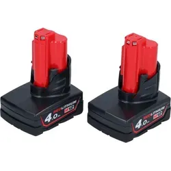 Milwaukee Akku Set 2x M12 B4 12 V 4,0 Ah - Hochleistungs-Akku-Set mit 2x 4,0 Ah Li-Ion Akkus für zuverlässige Energieversorgung, ideal für den professionellen Einsatz in Werkzeugen.