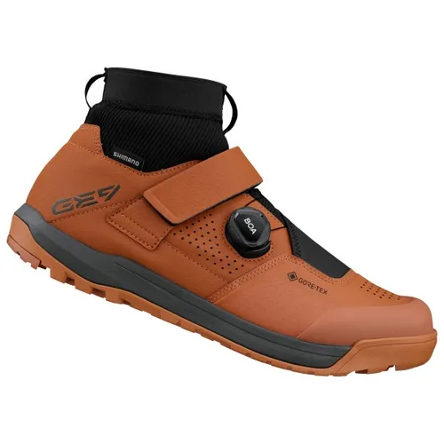Shimano GE900 GTX Radschuhe 48 | EU 48 braun - Mountainbikeschuhe für Herren mit integrierter GORE-TEX Membran, wasserdicht und ideal für raues Gelände. Perfekte Kontrolle dank BOA-Drehverschluss und Schnellschnürung.