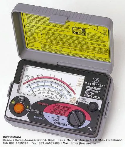 Kyoritsu KEW-3132A Isolationsmessgerät - Elektrische Messgeräte: Präzises Isolationsmessgerät mit Testspannungen von 250V, 500V und 1000V für zuverlässige Messungen bis 400 MΩ.