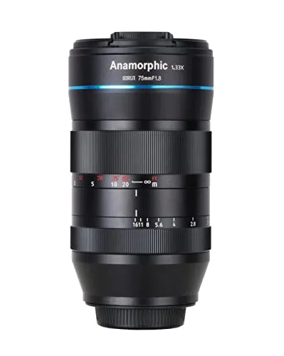 SIRUI 75mm F1.8 1.33X Anamorphotisches Prime Objektiv - Objektive für Spiegelreflexkameras | Ideal für Portraits mit cineastischen Effekten und ovalem Bokeh, leicht und robust aus hochwertiger Aluminiumlegierung.