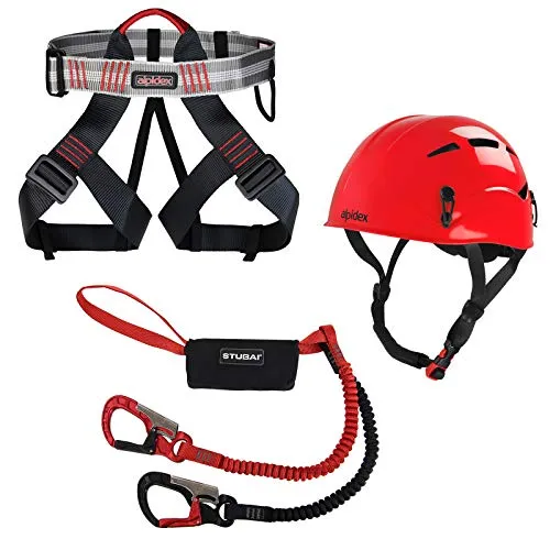ALPIDEX Kletterhelm & Klettergurt mit Stubai Klettersteigset BASIC 3.0