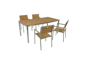 Tischgruppe DENVER Set 1, 5-tlg. - Elegante Gartenmöbel - Gartenmöbel-Set aus hochwertigem Teakholz und gebürstetem Edelstahl, ideal für stilvolle Outdoor-Runden. Wetterbeständig und stapelbare Stühle für platzsparende Aufbewahrung.