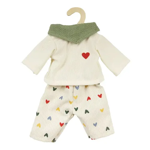 Puppen-Kordhose ''Herz-Konfetti'' mit T-Shirt und Nickituch, Gr. 28-35 cm