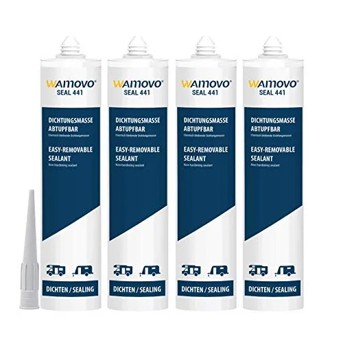 wamovo® Dichtstoff SEAL441 für Wohnwagen, Wohnmobil, Boot | 1240 ml | Grau, Weiß, Schwarz | Dichtmasse (4x Grau)