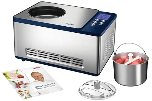 UNOLD Eismaschine Schuhbeck - 150W Edelstahl, 1.5l Fassungsvermögen, max. 30min Zubereitungszeit mit Restlaufzeitanzeige und Timerfunktion