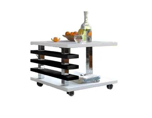 Design Couchtisch DC-2 Weiß Hochglanz und Schwarz Hochglanz - Beistelltisch fürs Wohnzimmer mit praktischem Design und Rollen für hohe Mobilität. Robuste, pflegeleichte Oberfläche und zusätzliche Ablagefläche für Ordnung und Stil.
