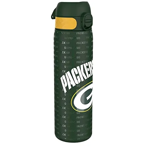 ion8 NFL Green Bay Packers Leichte Edelstahl Trinkflasche, 600 ml/20 oz, nicht isoliert, auslaufsicher, leicht zu öffnen, sicherer Verschluss, spülmaschinenfest, Klappdeckel, passt in Getränkehalter