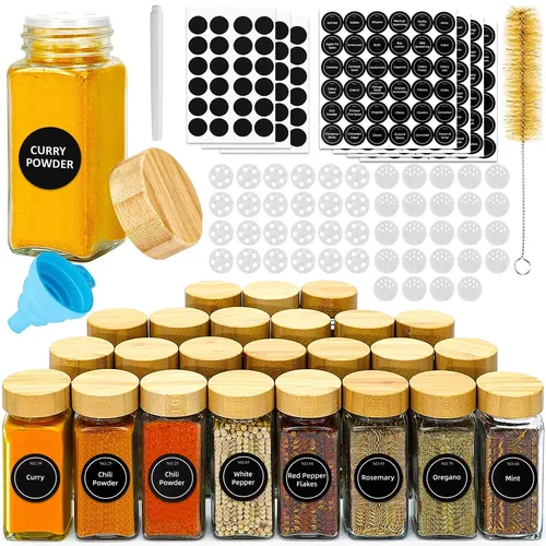 Gewürzgläser 24 Stück Set mit Gewürzetiketten,Quadratische 120 ml Gewürzdosen...