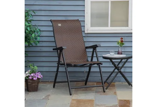 Outsunny Polyrattan Klappstuhl mit verstellbarer Rückenlehne, Braun