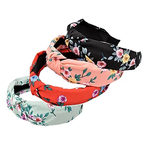 Stirnbänder für Frauen, breit, einfarbig, elastisch, 6 Packungen mit gemischtem Stoff, Haarband, Knoten, Haarzubehör (ArchRoseColor4)