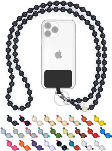 DROPLETSY Holzperlen Handykette universal, handgefertigt, Schlüsselband, Kette, Necklace zum Umhängen - kompatibel mit allen Smartphones: Apple iPhone, Samsung Galaxy (ohne Hülle, Sea Urchin)