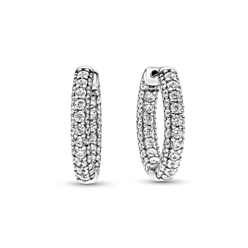 PANDORA Timeless Einreihige Pavé Ohrringe aus Sterling Silber - Ohrringe für Damen, handveredelt mit funkelnden Zirkonia, die das Licht aus jeder Perspektive einfangen und deinem Look einen eleganten Akzent verleihen.