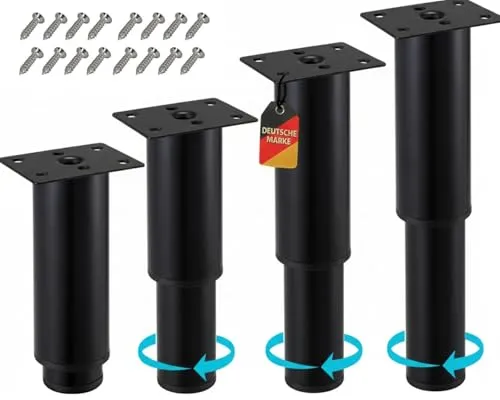 Stahlia Möbelfüße verstellbar Tischbeine Metall Schwarz 180-330mm (4er Set) Ø38mm Füße für Möbel Möbelerhöhung Schrankfüsse Sofa Füße Möbelbeine Bettfüße