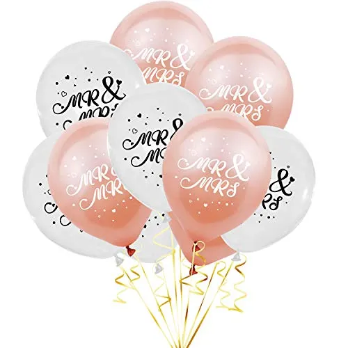 Oblique Unique® 10 Luftballons Mr & Mrs für Hochzeit Feier Party Deko Hochzeitsdeko Hochzeitsfeier Hochzeitsgeschenk Weiß Roségold
