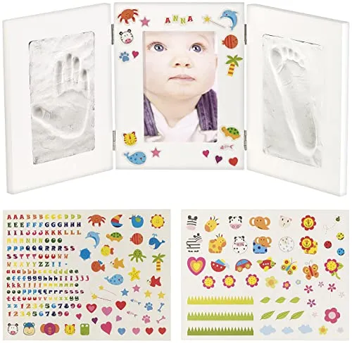 Your Design Fußabdruck-Bilderrahmen: 3-teiliger Rahmen für Babyfoto und 2 Gipsabdrücke, 48,5 x 21 cm (Bilderrahmen Geburt, Baby Erstes Jahr, Muttertag)
