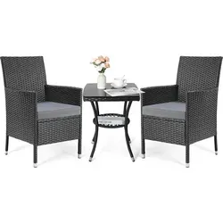 3tlg Rattan Gartenmöbel Set Balkon Lounge Set mit Kissen und Glastisch