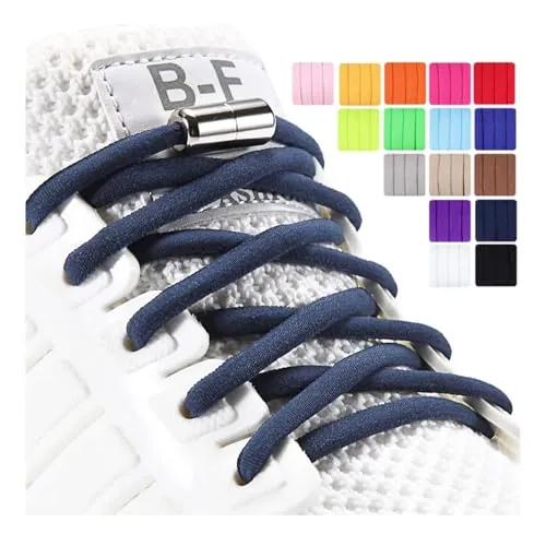 Olukssck 2 Paar Elastische Schnürsenkel mit Metall Lock, Schuhbänder ohne binden für Kinder Erwachsene Schuhe, 105cm Länge Ø 5 mm, Marineblau