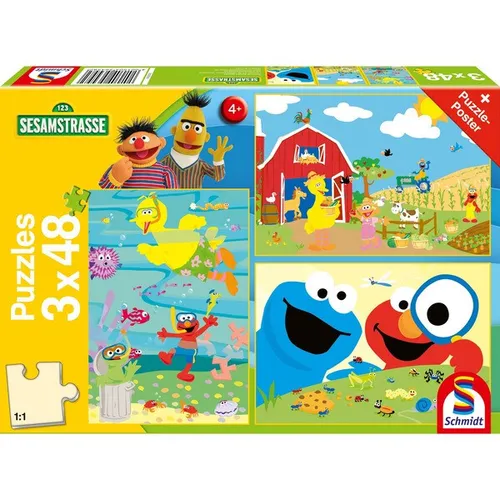 Schmidt Spiele. Kinder-Puzzle Sesamstraße. Tierisch stark. 3x48 Teile. 4+. Neu.