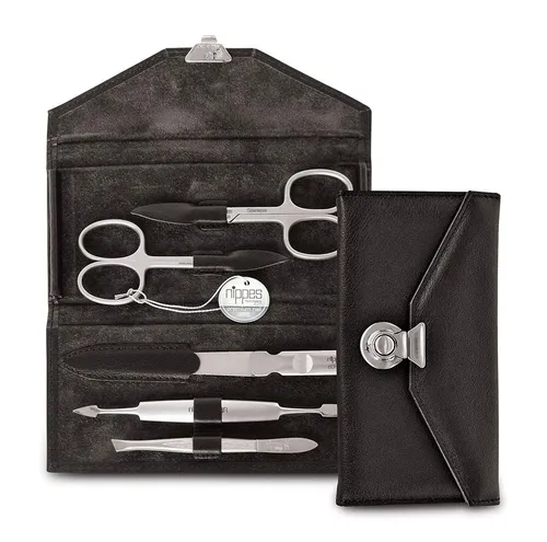 Nippes Solingen Maniküre-Etui LOCKS 5-tlg. Set - Nageletuis mit hochwertigen Edelstahl-Instrumenten, stilvolles Rindleder-Etui und professionelles Nagelpflege-Set für perfekte Ergebnisse.