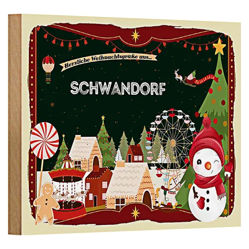 Holzschild Weihnachten Grüße SCHWANDORF 18x12cm