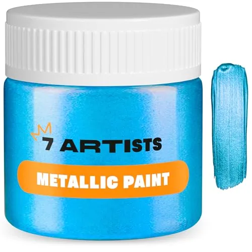 Artists Acrylfarbe Blau Metallic 50 ml – Professionelle Acrylfarbe mit Glitzer Effekt für Basteln & Malen | Glitzerfarbe für Holz, Leinwand, Ton & Stein | Acrylfarben Metallic Einzeln 7