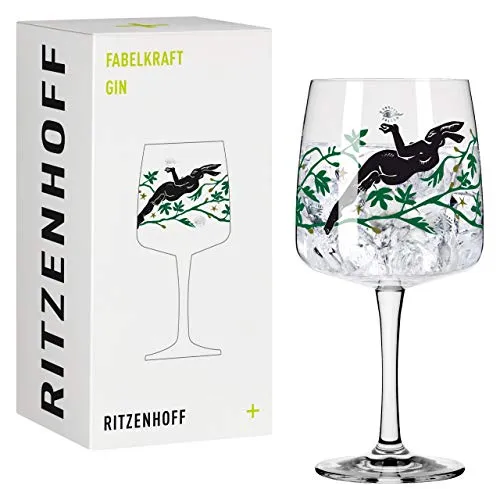 RITZENHOFF 3458002 Gin-Glas 700 ml - Serie Fabelkraft Motiv Nr. 2 - Cocktailglas mit Venusillustration - Made in Germany, Schwarz, Grün, Platin
