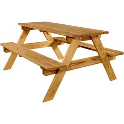 Robuster Kinderpicknicktisch aus Kiefernholz, 115 cm - Der stabile Picknicktisch für Kinder bietet Platz für bis zu 4 Kinder und ist ideal für Garten, Terrasse oder Balkon. Hergestellt aus hochwertigem Kiefernholz, sorgt er für Sicherheit und Komfort beim Spielen und Essen im Freien.