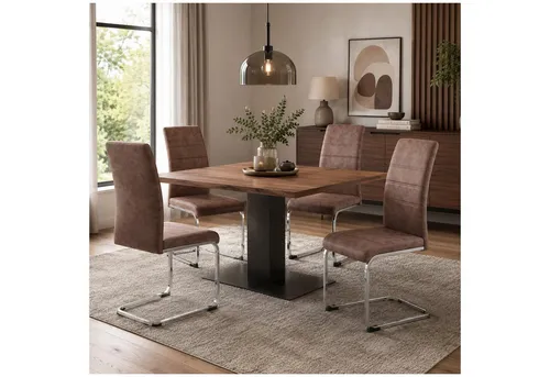 HTI-Living Freischwinger Schwingstuhl SallyC Braun (Set, 4 St) - Freischwinger Esszimmerstuhl mit hoher Rückenlehne für optimalen Sitzkomfort, modernes Design und robustes Polyester, ideal für stilvolle Essbereiche.