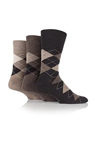 Gentle Grip Herren 3 Paar Argyle Baumwollsocken beige/braun 39-45