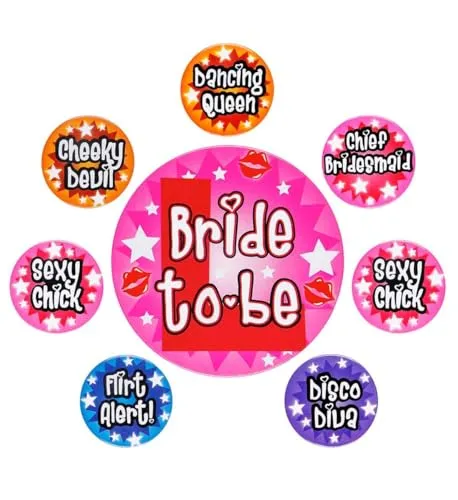 W WIDMANN MILANO Party Fashion 8860T - Brosche Bride to Be, 8er Set, Pink/Schwarz, Bachelorette Party, Junggesellinnenabschied, JGA, Accessoire, Kostüm, Mottoparty, Karneval
