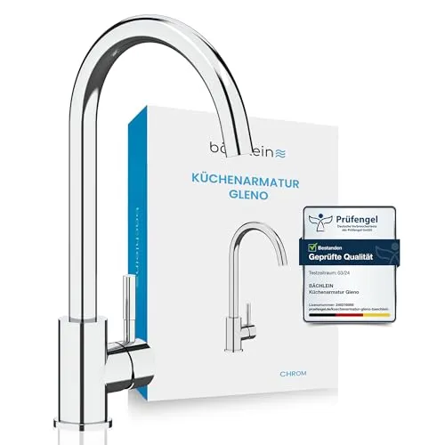 Bächlein Gleno Küchenarmatur - Hochwertiger Edelstahl Wasserhahn - Spültischarmatur aus Edelstahl mit innovativem Perlatorsystem für optimale Strahlqualität und niedrigen Geräuschpegel. Einfacher Einbau mit kompletten Zubehör und DVGW-geprüften Anschlussschläuchen!