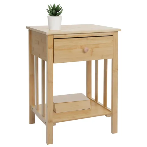 Bambus Nachttisch MCW-O72 mit Schublade - Stilvoller Nachttisch aus hochwertigem Bambus, ideal für Ihr Schlafzimmer. Mit praktischer Schublade und kompakten Maßen von 55x40x30cm bietet er viel Stauraum und fügt sich harmonisch in jede Einrichtung ein.