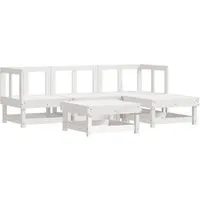 vidaXL 5-tlg. Garten-Lounge-Set Weiß aus Kiefernholz - Gartenmöbel-Set aus massivem Kiefernholz mit rustikalem Latten-Design, ideal für gemütliche Stunden im Freien. Robuster Rahmen für Stabilität und Langlebigkeit.