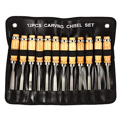 Akozon 12-teiliges Holzschnitzmeißel-Set für präzise Holzbearbeitung