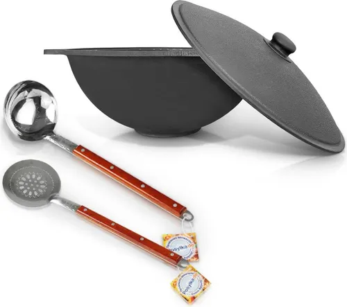 Gusseisen Kasan 3,5L Schaumlöffel Deckel Campingtopf Kazan WOK Kessel Camping