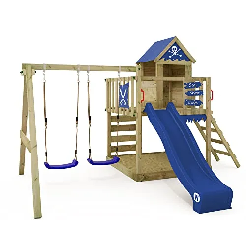 Wickey Spielturm Smart Cave – Klettergerüst mit Rutsche und Schaukel für Abenteuer - Erleben Sie unvergessliche Abenteuer mit dem Wickey Spielturm Smart Cave! Aus kesseldruckimprägniertem Massivholz, bietet er maximale Sicherheit und kreative Gestaltungsmöglichkeiten. 10 Jahre Garantie auf Holzelemente.
