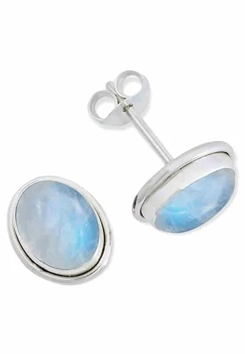 Ohrstecker 925 Silber Mondstein weißer Stein schimmer Edelstein Ohrringe echt Silber Damen Sterling Silber Stecker Geschenk(MOS-047-04)